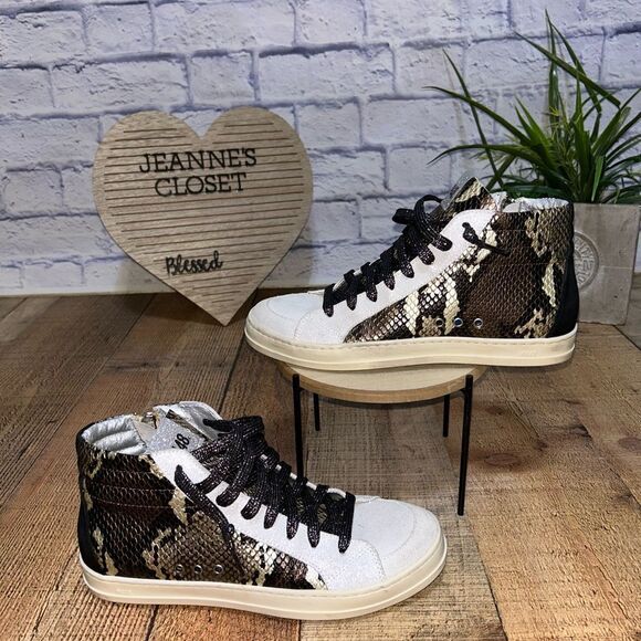 P448 Skate Snakeskin Print High Top Sneaker in Python Brown Size 38 - Picture 1 of 15